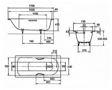Ванна стальная "SANIFORM PLUS" 170х73 мод.375-1, цвет белый, покрытие easy clean, без комплекта ножек ном.87090 ZZ Kaldewei Saniform Plus 112 900 013 001