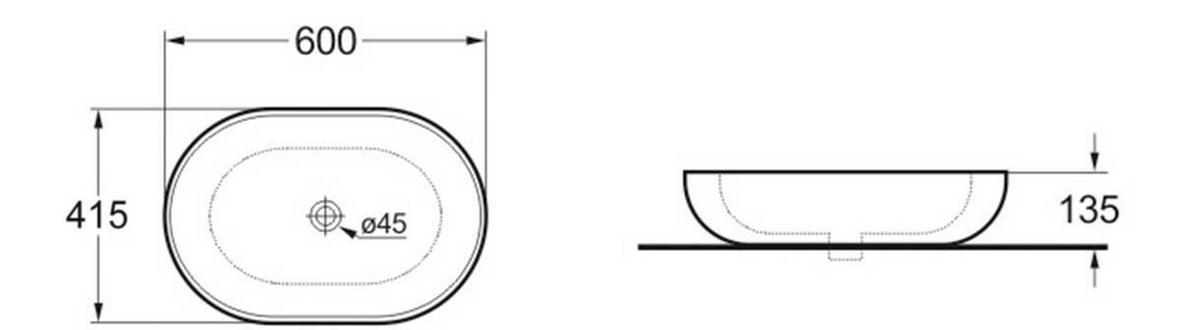 Раковина накладная 600х400хh135мм, без отверстия для смесителя, без перелива, (цв.антрацит матовый), Vincea ZZ Vincea Раковины VBS-113MA