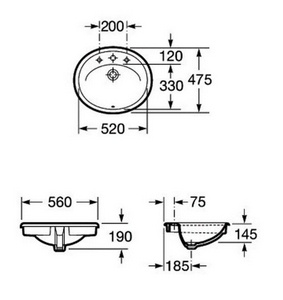 Раковина встраиваемая сверху 560*47.5 мм, с отверстием под смеситель KL Roca Adora 327203000 (7.3272.0.300.0)