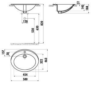 Раковина врезная под столешницу 58x46,3 см TP230, фарфор, цв. белый ZZ Creavit Универсал TP230-00CB00Е-0000