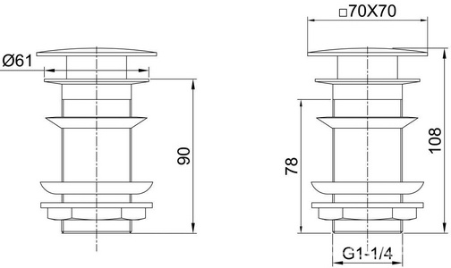 Донный клапан для сливного отверстия раковин без перелива, нажимной Clic-Clac, G 1 1/4, квадрат, (металл цв.хром),  ZZ Allen Brau Infinity 5.21025-00