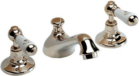 Смеситель для раковины на 3 отв., c д/к, (цв.латунь, ручки цв.белый), Dandy ZZ