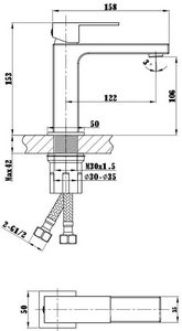 Смеситель для раковины, без д/к, (цв.вороненая сталь),  ZZ Vincea Cube VBF-1C01GM