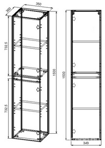 Шкаф подвесной h1500x350x300мм, 2 двери, петли справа/слева, (цв.T.Oak),  ZZ Vincea Chiara/Luka VSC-2CL150TO