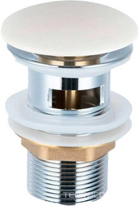 Донный клапан для сливного отверстия раковин ч переливом, запираемый, G 1 1/4, (металл, крышка керамика цв.белый глянц.), Vincea ZZ Vincea Универсал DBS-216
