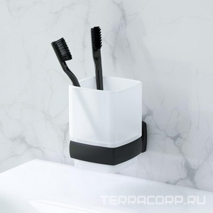 Стаканчик стеклянный, настенный, , цв. черный матовый, ZZ AMPM Gem A9034322