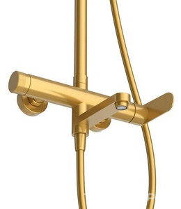 Смеситель для ванны, со стационарным верхним душем d22см., шланг, лейка, кронштейн в компл., (цв.брашированное золото),  ZZ Cezares Stylus STYLUS-CVD-BORO