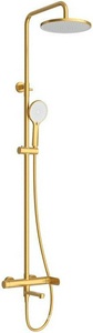 Смеситель для ванны, со стационарным верхним душем d22см., шланг, лейка, кронштейн в компл., (цв.брашированное золото),  ZZ Cezares Stylus STYLUS-CVD-BORO