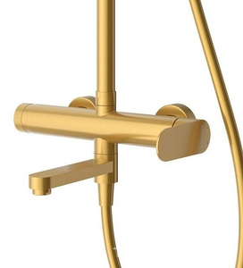 Смеситель для ванны, со стационарным верхним душем d22см., шланг, лейка, кронштейн в компл., (цв.брашированное золото),  ZZ Cezares Stylus STYLUS-CVD-BORO