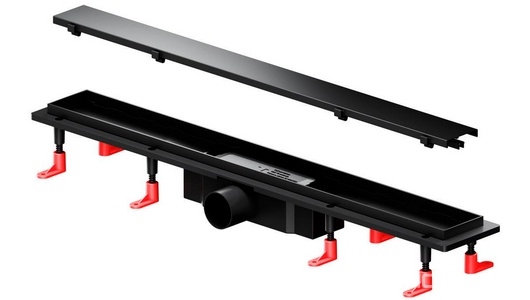 Душевой желоб 70 см, комбинированный затвор, решетка под плитку из нерж.стали, цв.черный ZZ AMPM Универсал W02SC-U11-070-04BM