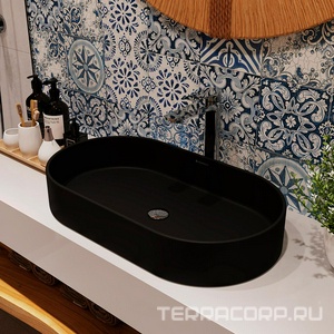 Раковина накладная на столешницу, овальная, 600x390хh120мм, без отв.д/смесит., без перелива, (цв.черный матовый),  Aqueduto Espiral ESP0240