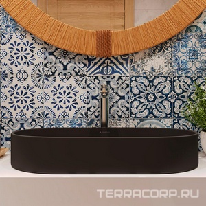 Раковина накладная на столешницу, овальная, 600x390хh120мм, без отв.д/смесит., без перелива, (цв.черный матовый),  Aqueduto Espiral ESP0240