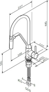 Смеситель для кухни  с гибким изливом, цв.хром/черный излив, ZZ AMPM Like F8013000
