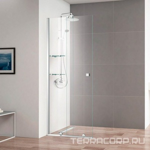 Душевая перегородка 800хh1950мм, 2 стекла, раздвижн., правая/левая, полочки 2шт. с  крепл. в компл., (стекло прозр.8мм., фурнит. цв.хром),  ZZ Cezares Stream STREAM-BF-1-80-C-Cr