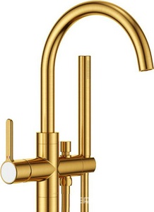Смеситель для ванны, напольный, душевая лейка, шланг в компл., (цв.брашированное золото),  ZZ Cezares Eco ECO-VDP-BORO