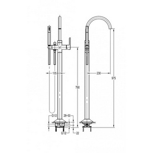 Смеситель для ванны, напольный, душевая лейка, шланг в компл., (цв.брашированное золото),  ZZ Cezares Eco ECO-VDP-BORO