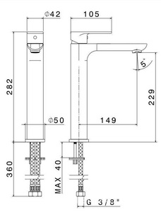Смеситель PIANO для раковины высокий, без д/к, цвет хром Kerama Marazzi Piano 69315KM.21.018