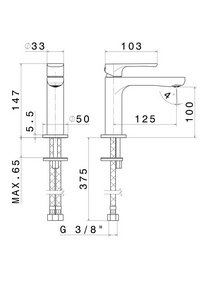Смеситель для раковины, однорычажный без донного клапана 3/8, матовый черный Kerama Marazzi OLE 69412KM.01.093