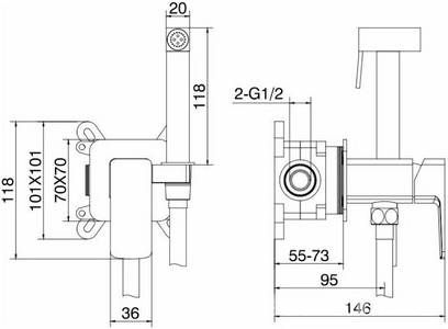 Смеситель совмещённый с гигиеническим душем, (готовый комплект: лейка, шланг, скрытая часть), (цв.чёрный матовый), ZZ Allen Brau Infinity 5.21005-31
