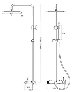 Стойка для душа со смесителем, Uno 468-MG matt gold верхний душ, цв. матовое золото, ZZ Boheme UNO 468-MG