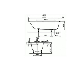 Стальная ванна KALDEWEI  Star 170x70 standard mod. 335 (с отверстиями под ручки) ZZ Kaldewei Saniform Plus 133500010001