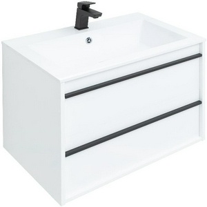 Тумба подвесная , 70 см, 2 выдвижн.ящика, без раковины n129238, цв.белый матовый/черный Aquanet Lino 00253902