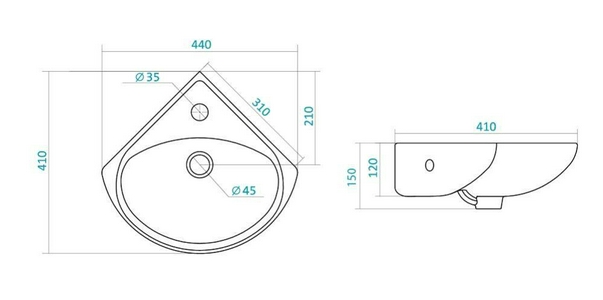 Раковина угловая -36 с 1 отв., цвет белый ZZ Santek Ирис 1.WH11.0.514