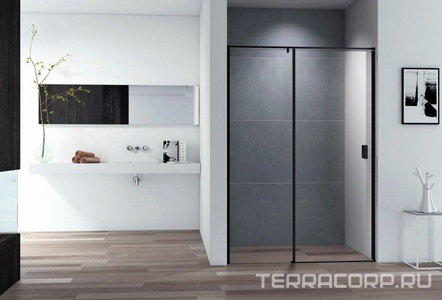 Дверь в нишу 1200хh1950мм, распашная с неподв. сегментом, вход справа/слева, (стекло прозр. 6мм, фурнит.цв.черный мат.),  ZZ Cezares Urban URBAN-B-12-120-C-NERO