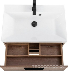 База под раковину подвесная с двумя выкатными ящиками, 700х450мм, без раковины и ручек, (цв.Rovere Tabacco),  ZZ BelBagno Aurora AURORA-700-2C-SO-RT