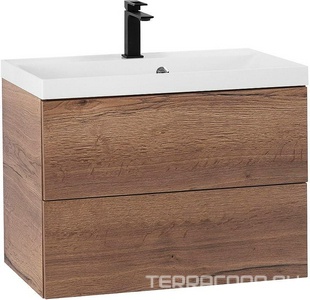 База под раковину подвесная с двумя выкатными ящиками, 700х450мм, без раковины и ручек, (цв.Rovere Tabacco),  ZZ BelBagno Aurora AURORA-700-2C-SO-RT