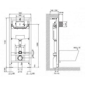 Инсталляция для подвесн. унитаза,1150х500х120мм, со смывным бачком скрытого монтажа, фронт.управл., крепёж в компл, с кнопкой черн.мат.,Tocco Morbido BelBagno Универсал BB001-120/BB007-PR-NERO.M