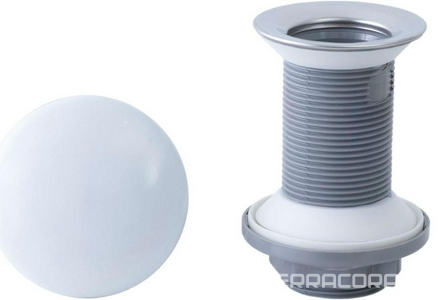 Донный клапан для сливного отверстия раковин, универсальный, незапираемый, G 1 1/4, (пластик, крышка  слива керамика цв.белый глянец),  ZZ Allen Brau Fantasy 5.11001.20