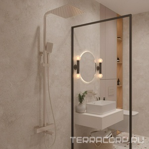 Смеситель-термостат для ванны(душа), со стационарным верхн.душем 30х20см., душевая лейка, шланг в компл., (цв.брашированный никель),  ZZ Oliveeka D-LINE OL-739901-BN