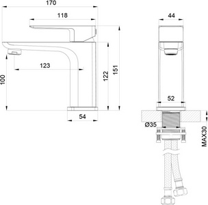 Смеситель для раковины, без д/к, (цв.золото матовое),  ZZ Oliveeka D-LINE OL-139003-BG