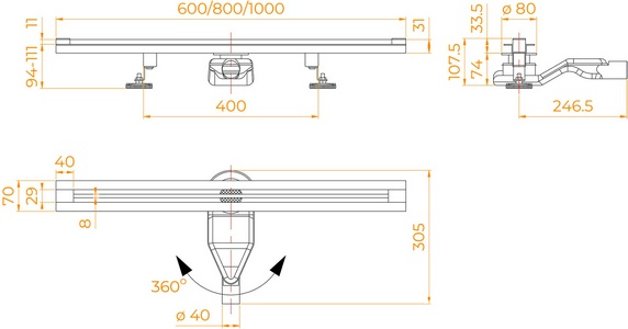 Трап для душа  600мм, обрезной, готов к-т, сифон d50мм, затвор сухой/гидро, (цв.черный), RGW SDR-50B ZZ RGW Универсал 76215060-04