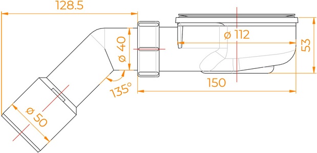 Сифон для душевых поддонов, с решеткой нерж.сталь., выпуск гориз. 50мм, RGW ZZ RGW Универсал E351C-01