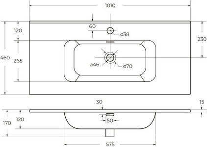 Раковина 1010x460x170мм, c отв.д/смесит., с переливом, (керамика, цв.белый), Cezares ZZ Cezares Универсал CZR-8095-100