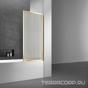 Душевая шторка на ванну, стационарная, правая/левая, 700хh1400мм, (стекло рифленое 5мм Easy Clean, фурнитура цв.брашированное золото), Vincea ZZ Vincea Универсал VSB-41700FLG