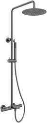 Смеситель термостат для душа, со стационарным верхн.душем 25см., душевая лейка, шланг в компл., (цв.вороненая сталь), Vincea ZZ