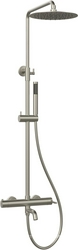 Смеситель для ванны(душа), со стационарным верхн.душем 25см., душевая лейка, шланг в компл., (цв.брашированный никель), Villa ZZ