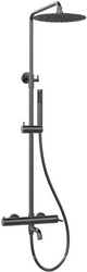 Смеситель для ванны(душа), со стационарным верхн.душем 25см., душевая лейка, шланг в компл., (цв.вороненая сталь), Villa ZZ