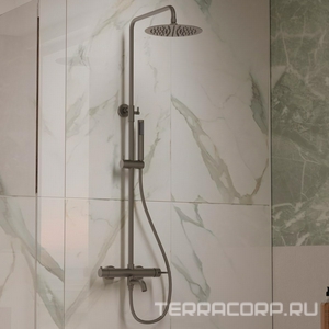 Смеситель для ванны(душа), со стационарным верхн.душем 25см., душевая лейка, шланг в компл., (цв.вороненая сталь),  ZZ Vincea Villa VSFS-1VL1GM