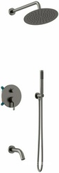 Душевой к-т: смеситель встр.в стену, верхний душ d250мм,, ручной душ, шланг, кронштейн совмещ. со шланг.подсоед., излив, (цв.вороненая сталь),Villa ZZ