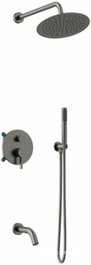 Душевой к-т: смеситель встр.в стену, верхний душ d250мм,, ручной душ, шланг, кронштейн совмещ. со шланг.подсоед., излив, (цв.вороненая сталь), ZZ Vincea Villa VSFW-1VL3GM