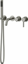 Смеситель для ванны, встраиваемый в стену, шланг, лейка, кронштейн, внутренняя часть в компл., (цв.брашированный никель), Villa ZZ