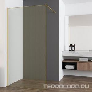 Душевая перегородка 1000хh2000мм, правая/левая, (стекло с золот.нитями.8мм, попереч.укорачив. кронштейн 1200мм, фурнит.цв.брашир.золото),  ZZ Vincea Walk-In VSW-7HS100GWG