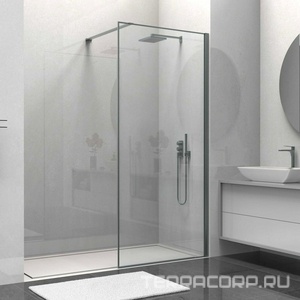 Душевая перегородка 800хh2000мм, правая/левая, (стекло прозрачное 8мм Easy Clean, укорачиваемый кронштейн 1200мм, фурнит.цв.вороненая сталь) ZZ Vincea Walk-In VSW-1HS800CLGM