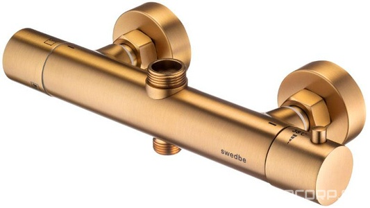 Смеситель-термостат для душа, со стационарным верхн.душем 30см., душевая лейка, шланг в компл., (цв.золото),  ZZ Swedbe Select 2791GO