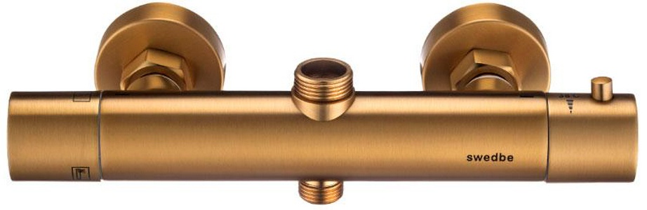 Смеситель-термостат для душа, со стационарным верхн.душем 30см., душевая лейка, шланг в компл., (цв.золото),  ZZ Swedbe Select 2791GO