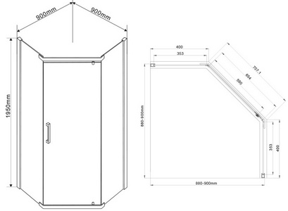 Душевой уголок 900х900хh1950мм, 5-ти угольный, распашая дверь правая/левая, с 2 непод. сегмент,(стекло шиншила.6мм, фурнит.цв.хром),  ZZ Vincea Stresa VSP-1S900CH